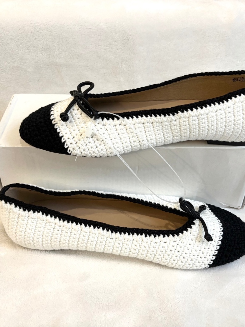 Black White Crochet Knit BalletCore Classic Color Block  Ballet Shoes SZ 7.5M - Picture 2 of 14
